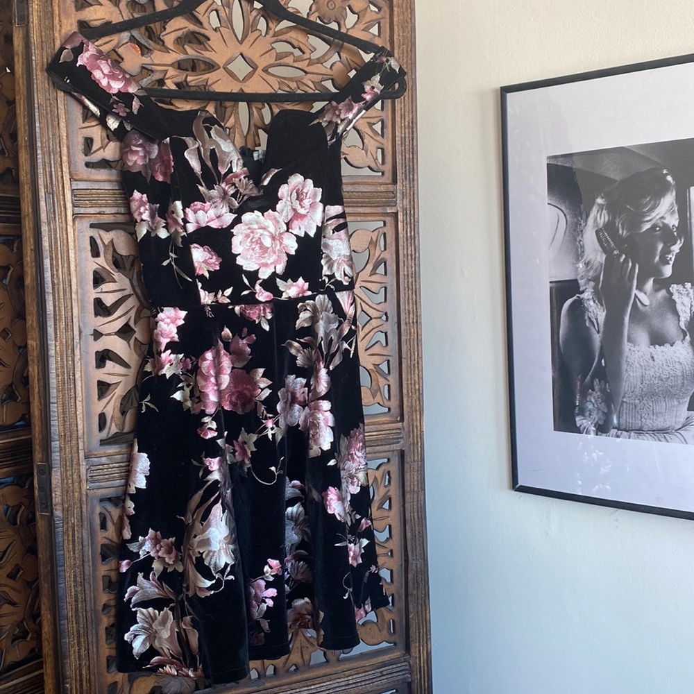 Vintage style off the shoulder velvet dress
